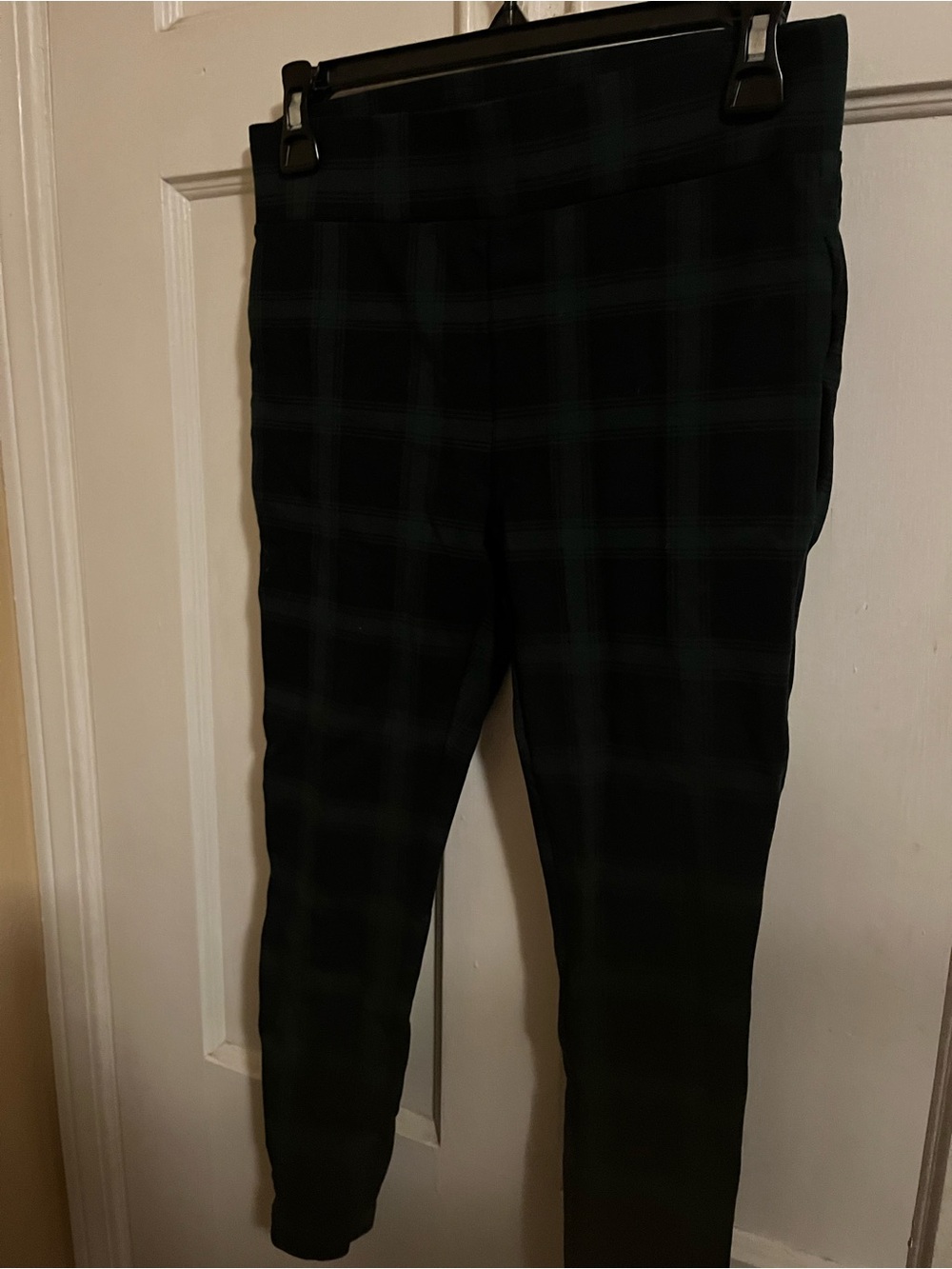 LOFT Black and Dark Green Plaid Ponte Trousers